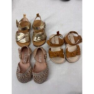 Toddler Girls Dress Sandals Lot Size 4 Carter’s OshKosh Gold Glitter Party